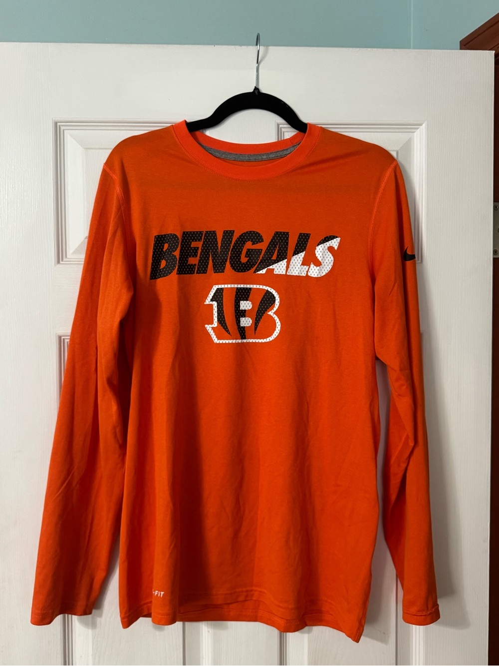 NFL Orange Bengals Long Sleeve Tee with Black and White Logo